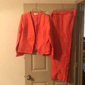 Coral linen pants suit